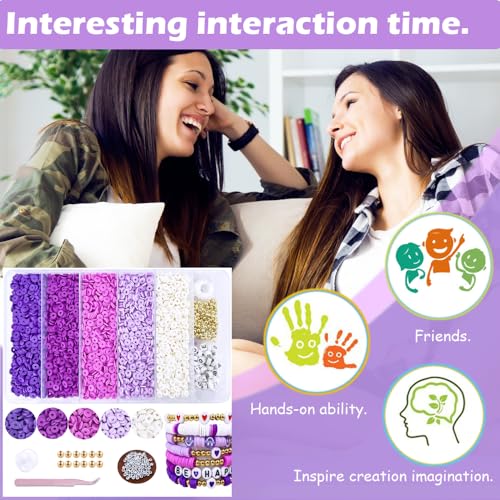 Purple Clay Beads for Bracelets, Heishi Beads for Women Friendship Bracelet Kit, 5000 pcs for Jewelry Making and Crafts - color: Purple