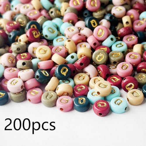 200PCS Round Letter Beads,4x7mm Colorful Acrylic Alphabet Q Beads Letter Q Beads with Letters for Bracelet Making Necklace Keychain Jewelry DIY (Letter Q) - color: Letter Q