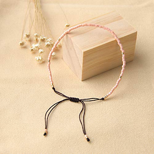 KELITCH Adjustable turquoise bead bracelet single color knitting friendship bracelet fashion jewelry daily wear gift (28 color selection) - color: Pink 04G