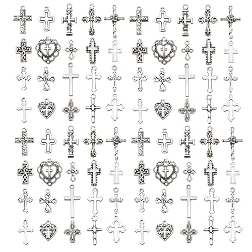 WOCRAFT 60pcs Antique Silver Cross Bracelet Charms for Jewelry Making Sets DIY Necklace Bracelet Keychain Crafting Charms Kit Craft Supplies (SN905) - color: Antique Silver, size: Cross Charms