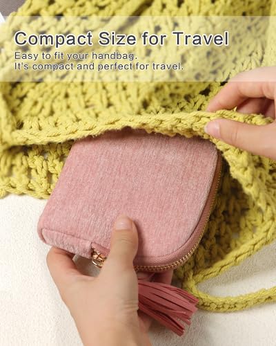 Travel Jewelry Case, Small Velvet Jewelry Bag with Zipper, 5-Layer Anti-Scratch Pouch for Bracelets Necklaces Earrings, Tangle-Free Jewelry Storage, Gift for Her Chenille Velvet Yellow - color: Yellow