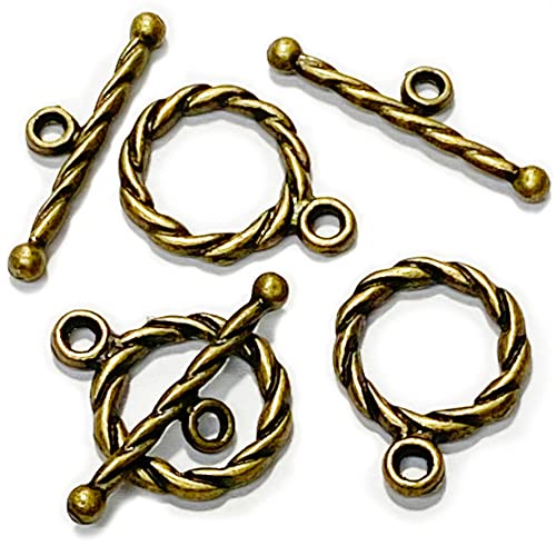 Heather's CF Toggle Jewelry Clasps – Durable Quality, Antique Twisted Brass Finish Toggle Clasps & Closures for Necklace, Bracelet & Charms – Ideal for DIY, & Jewelry Making – Small (Set of 100) - color: Twisted brass toggle clasp