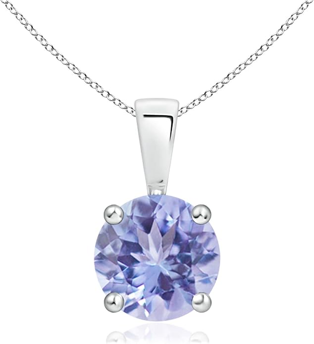 Angara Natural Tanzanite Solitaire Pendant for Women | Round Tanzanite Solitaire Pendant Necklace in 14K Solid Gold/Silver/Platinum With 18" Chain | December Birthday, Gemstone Jewelry Gift