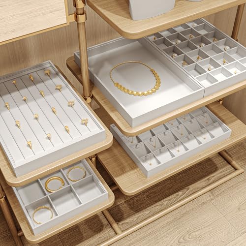 Premium White PU Leather Jewelry Organizer Tray - 12 Grids Display Tray for Earrings, Rings, Bracelets, Necklaces - Dresser & Countertop Storage (35x24cm) - Elegant Jewelry Display for Retail - size: 12 Grid
