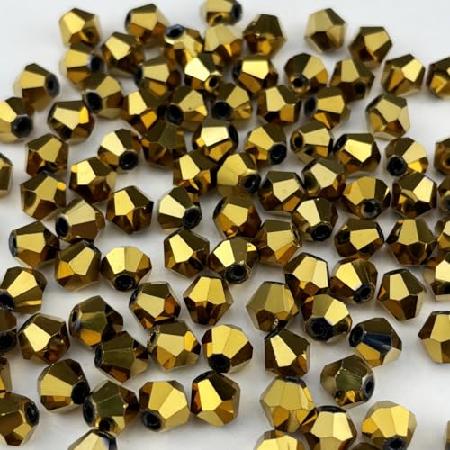 200pcs 6mm Bicone Crystal Glass Beads Faceted Bicone Crystal Beads Bulk Glass Spacer Beads for Bracelets Necklace Pendants Earrings DIY Jewelry Craft Making(Gold) - color: Gold, size: 6mm