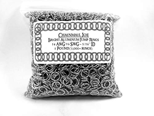 1 Pound Bright Aluminum Chainmail Jump Rings 16G 5/16" ID (3000+ Rings) - size: 16swg 5/16" Id