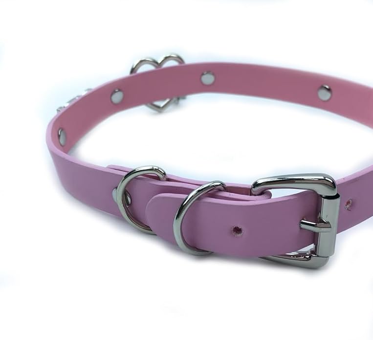 Succuba Handmade Heart Ring Rhinestone Letter Pu Leather Choker Collar Necklace for Women and Men