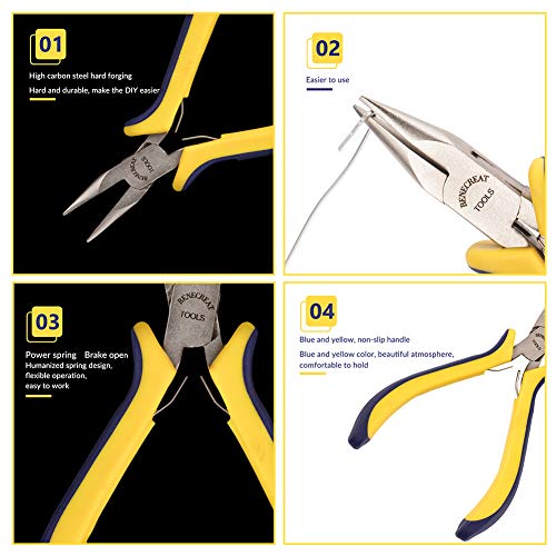 BENECREAT 5 Inch Bent Nose Pliers with Comfort Rubber Grip For Jewelry Making, Handcraft Making