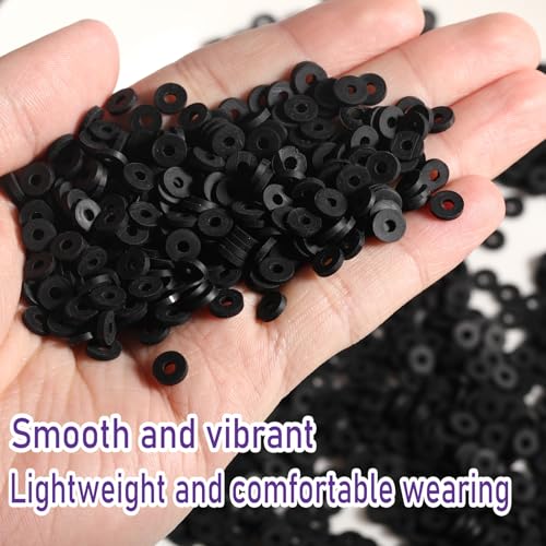 Clay Beads, 4000Pcs Black Clay Heishi Beads for Bracelets Making, Flat Round Polymer Heishi Beads for DIY Jewelry Making - color: 4000pcs Black