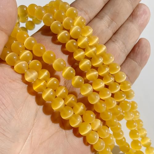 HAAMIIQII 6mm Golden Yellow Cat Eye Glass Round Crystal Stone Loose Gemstone Beads for Jewelry Making Bracelets Necklaces Earrings Crafts (60-65pcs) - color: Golden Yellow, size: 6mm (60pcs)