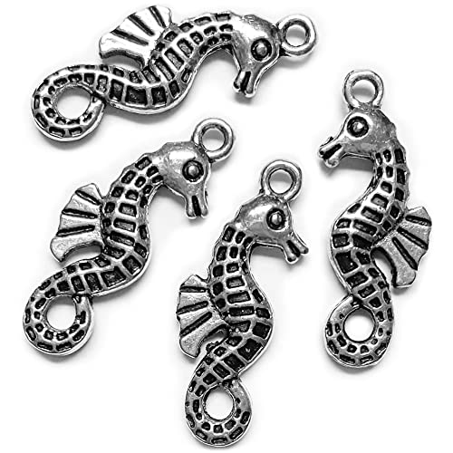 Heather's cf Silver Sea Charms – Antique Pendants, Non-Tarnish, Lead-Free & Nickel-Free, Bulk Ocean Animal Charms for DIY Jewelry, Bracelets, Necklaces, Earrings, Beach Craft Supplies (Sea Animals) - color: Seahorse charms-57pcs