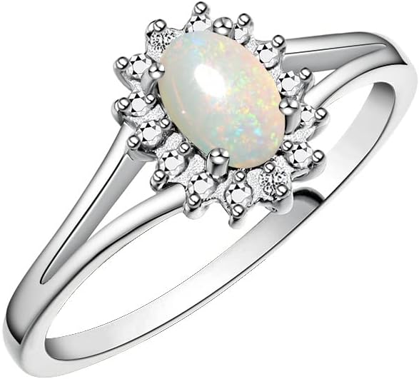 Rylos 14K White Gold Classic Halo Ring: Diamonds, 6X4MM Oval Gemstone - Birthstone Jewelry for Women - Stunning Diamond Gold Ring Sizes 5-10
