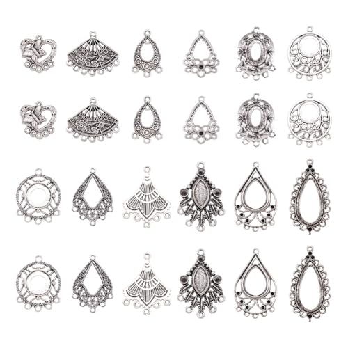 KISSITTY Tibetan Style Alloy Chandelier Component Links for Jewelry Making - color: Antique Silver # Mixed Shape 1