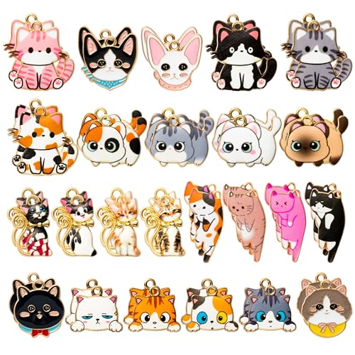 Cat Charms Pendants - 48Pcs Pet Cat Alloy Enamel Jewelry Pendants Bulk Cute Animals Gold Enamel Charms for Jewelry Making Earring Necklace Bracelet Making DIY Crafts Birthday Xmas Winter Holiday Gift
