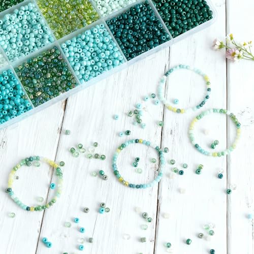Green Colors 3mm Seed Beads, 5200Pcs Glass Seed Beads Kit with Storage Box for DIY Necklace Bracelet Crafts - color: Green
