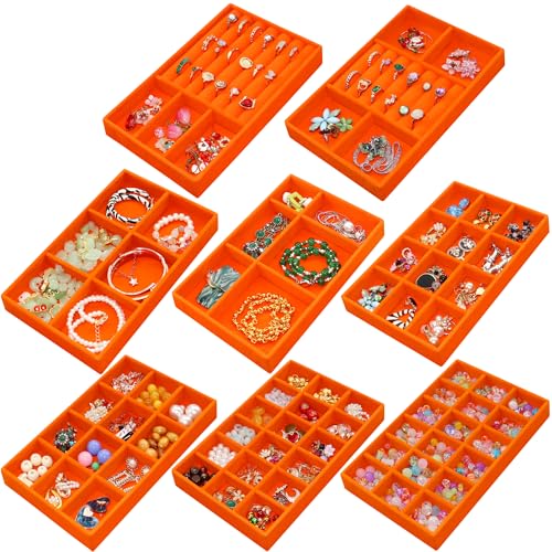 Jewelry Organizer Tray Stackable Velvet Jewelry Trays Drawer Inserts Earring Ring Necklace Organizer Display Case - color: Orange, size: 8 Pcs