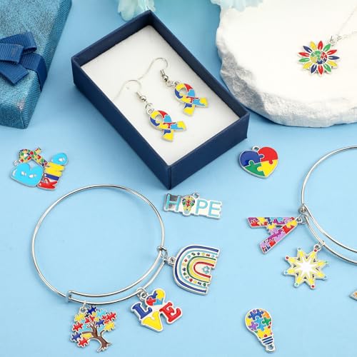 SANNIX 110Pcs Autism Awareness Charms, 55 Pairs Enamel Autism Awareness Jewelry Charms for Bracelets Earrings Necklace DIY Crafts Keychains Making - style: Autism Charms