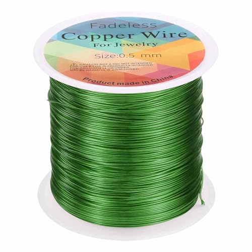 HARFINGTON Wire 203ft Length 24 Gauge Copper Craft Jewelry Wrapping Wire Tarnish Resistant Beading for Jewelry Making Supplies Crafting, Green - color: Green