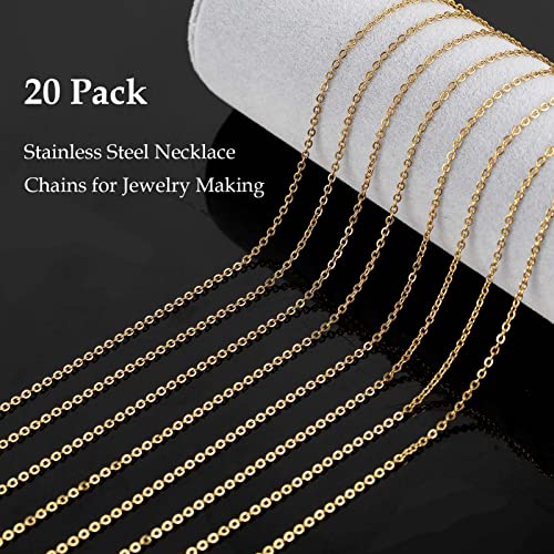 UMAOKANG 20pcs Jewelry Chains Bulk for Men and Women Necklace DIY, Gold Plated Stainless Steel Cable Chain Jewelry Supplies (18 Inches) - color: Gold Cable, size: 18 Inch