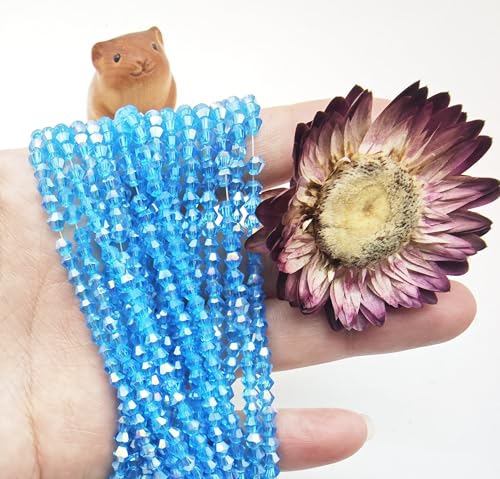 3mm4mm 1100pcs 800pcs Bicone Beads Crystal Glass Faceted Beads for Necklace Bracelet Earrings DIY Jewelry Crafts Making Project (3mm Lake BlueAB) - color: 3mm Lake BlueAB