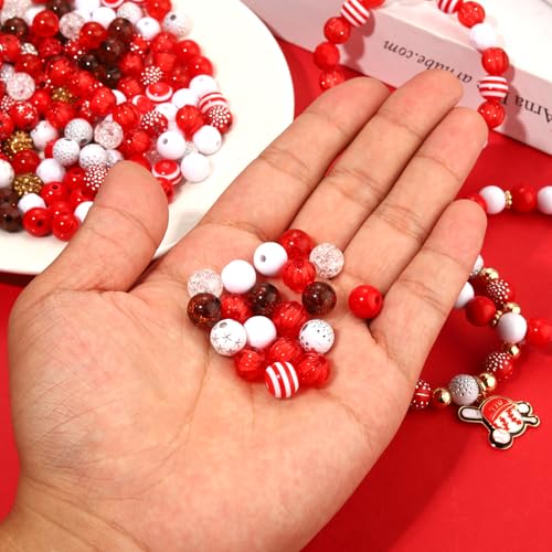 2400PCS+ Baseball Beads for Bracelet Making Clay Heishi Beads Crystal Pearl Letter Gold Spacer Bead Baseball Charms for Bracelet Necklace Making Game Day Party Favors DIY Crafts (Red White)