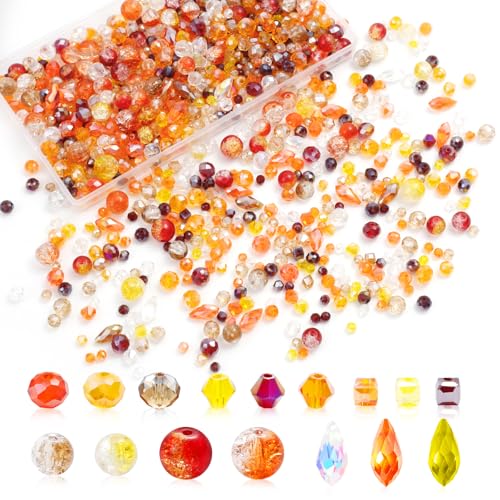 1000PCS Fall Crystal Glass Beads for Jewelry Making Crackle Orange Fall Beads for DIY Making Beaded Plants(Orange) - color: Orange