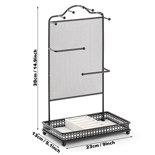 Meangood Black Jewelry Organizer Stand, Earring Holder Rack for Hanging Earrings Necklace Bracelets Watches Jewelry Display Large Rings Storage as Women Gift - color: Earring Black