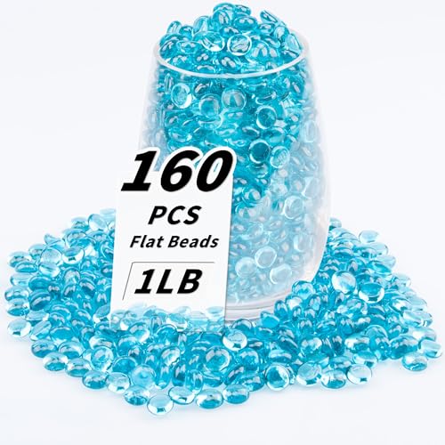 1 LB Sea Blue Flat Glass Beads, 160-180PCS Small Glass Marbles, Mini Flat Round Pebbles for Vase Filler and Floral, Fish Tank Rocks Decorative Gemstones for Home and Aquarium Décor - color: Seablue