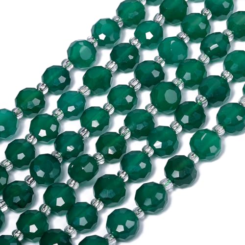 8×5mm Green Agate Natural Stone Beads for Jewelry Making About 35-40pcs 1 Strand 15" Drilled Flat Faceted Cabochon Gemstone Beads for Bracelets Necklace DIY Crafts - color: Green Agate