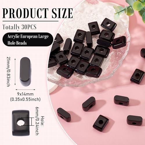 30Pcs Acrylic Letter Beads Letter I Chunky Vowel Large Hole Bead with Horizontal Hole Black Plastic 3D Initial Alphabet European Beads for Key Chains Necklace DIY Craft Arts Projects - color: Black I