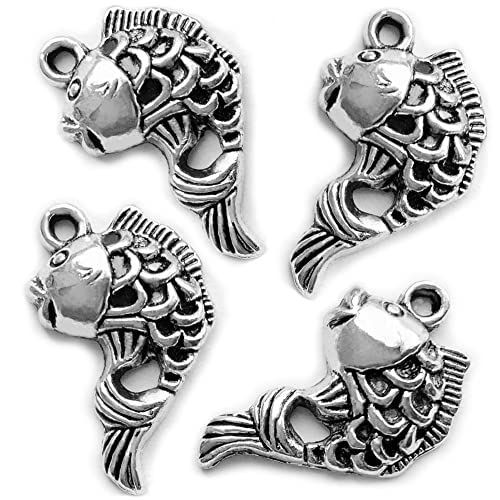 Heather's cf Silver Sea Charms – Antique Pendants, Non-Tarnish, Lead-Free & Nickel-Free, Bulk Ocean Animal Charms for DIY Jewelry, Bracelets, Necklaces, Earrings, Beach Craft Supplies (Sea Animals) - color: Cyprinoid charms-64pcs