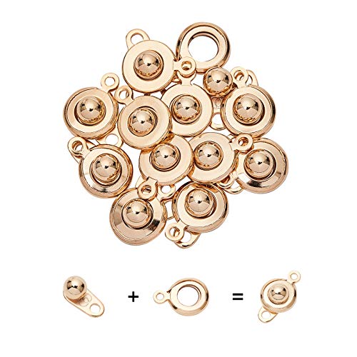 UNICRAFTALE 12 Sets Golden Clasp Snap Stainless Steel Round Clasps with 2 Holes Fastener End Chain Clasp Connector Jewelry Clasps for Making Necklaces Bracelets 15mm Long - color: Golden