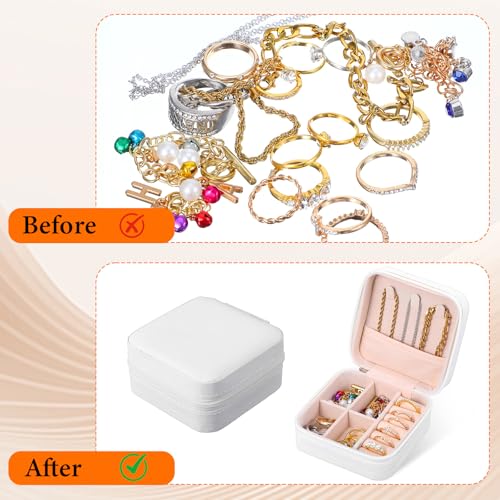 12 Pack White Travel Jewelry Case, PU Leather Mini Jewelry Organizer Box, Portable Earring Storage Box for Women, Girls, Bridesmaid Gifts(3.94 x 3.94 x 1.97 Inches)