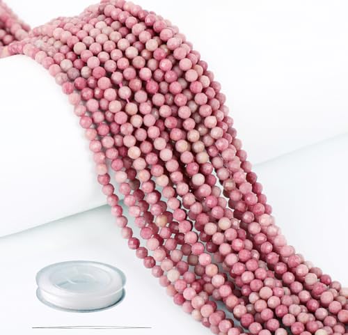 AD Beads Natural Gemstone Diamond-Cut Micro-Faceted 4mm Small Round DIY Necklace Bracelet Jewelry Making Beads (Rhodochrosite) - color: Rhodochrosite