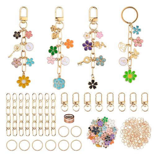 HOMAR 105Pcs DIY Keychain Making Kit Bag Charm Jewelry Chain Making 30 Flower Charms 8 Keychain Clips with Key Ring 8 Extender Chains 50 Jump Ring for DIY Craft Gifts - color: Flower-105PCS