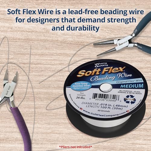 Soft Flex 49 Strand Beading Wire - Medium 0.19 Diameter - 100 Feet Nylon Design Wire - style: White Quartz