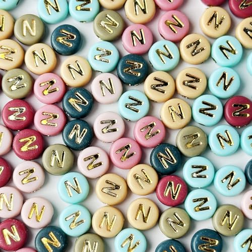 200PCS Round Letter Beads,4x7mm Color Acrylic Alphabet Beads Letter N Beads with Letters for Bracelet Making Necklace Keychain Jewelry DIY (Letter N) - color: Letter N