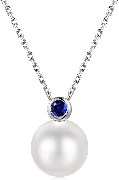 Iefil Valentines Day Gifts for Her - 9-10mm Freshwater Pearl Necklace for Women, Anniversary Birthday Gifts for Wife Mom Girlfriend, S925 Sterling Silver Pearl & Birthstone Necklace, Jewelry for Women