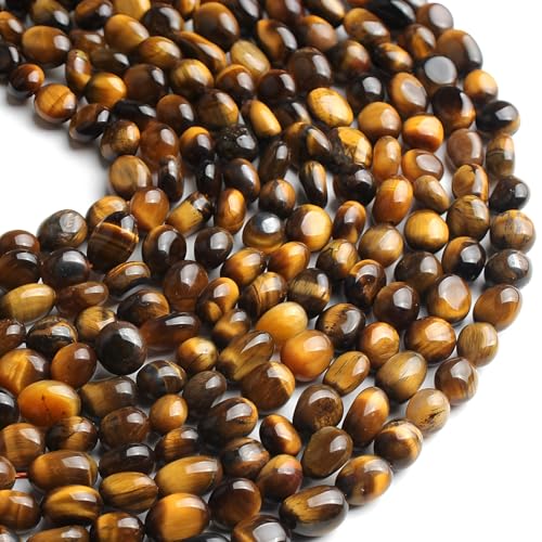 HAAMIIQII Natural Yellow Tiger Eye Pebble Stone 5-8mm Small Irregular Freeform Tumbled Loose Gemstone Beads for Jewelry Making Strand 15 Inch (45-50pcs) - color: Yellow Tiger's Eye