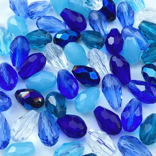 200pcs 4x6mm Teardrop Crystal Glass Beads Vertical Hole Faceted Loose Spacer Beads for DIY Craft Jewelry Making Necklace Bracelet Earring Wind Chimes(Blue Series) - color: Blue Series, size: 4x6mm