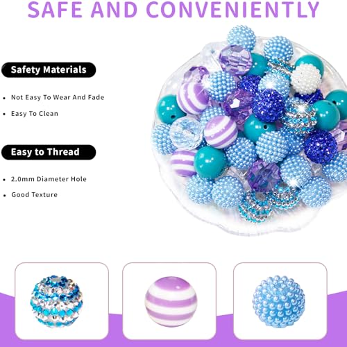 Exway 48 Pcs 20mm Purple Acrylic Resin Rhinestone Bubblegum Beads - Round, Large, Sparkly Craft Beads for Pen, Beadable Keychain, Bracelet, Necklace - DIY Jewelry Making Supplies - color: Purple