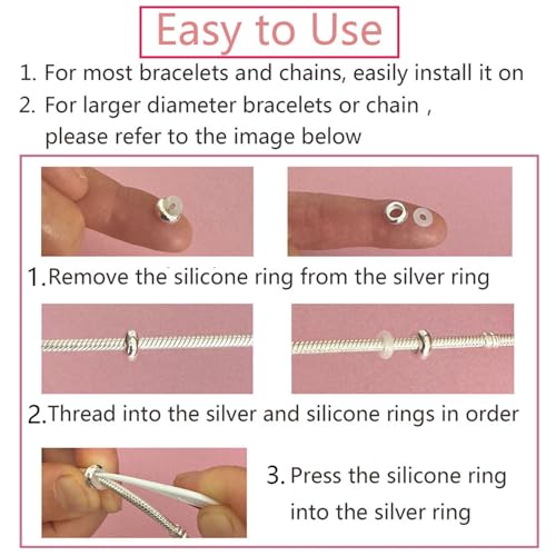 Clip Stopper Charms Sterling Silver Rondelle Spacer Bead Charm Stopper Charm for Pandora Charm Bracelets - color: Silver (8 pcs )