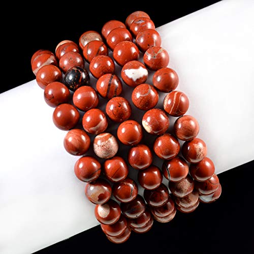 AD Beads Natural Gemstone Round Beads Stretch Bracelet Healing Reiki 10mm (Red Jasper) - color: Red Jasper