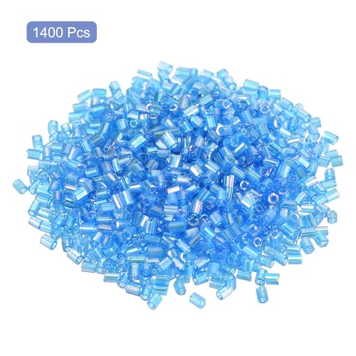 uxcell 1400Pcs Glass Bugle Beads, 1.9x1.5mm Tube Mini Loose Glass Seed Spacer Bead for DIY Earrings Necklaces Bracelets Jewelry Making (Lake Blue) - color: Lake Blue, size: 1.9x1.5mm