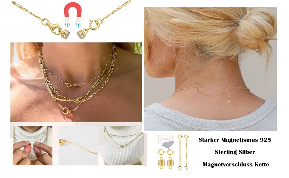 14K Gold Magnetic Necklace Clasps and Closures 925 Sterling Silver Magnetic Jewelry Clasps for Necklace Bracelet Extender - color: D-14K Gold