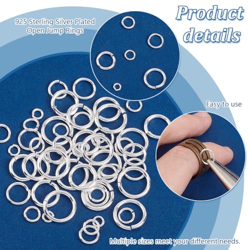 PH PandaHall 180pcs 925 Sterling Silver Plated Open Jump Rings 3/4/5/6/7/8mm O Ring Brass Jewelry Ring Circle Clasp 18~22 Gauge for Jewelry Making Necklace Repair DIY Earring Bracelet Pendant Choker