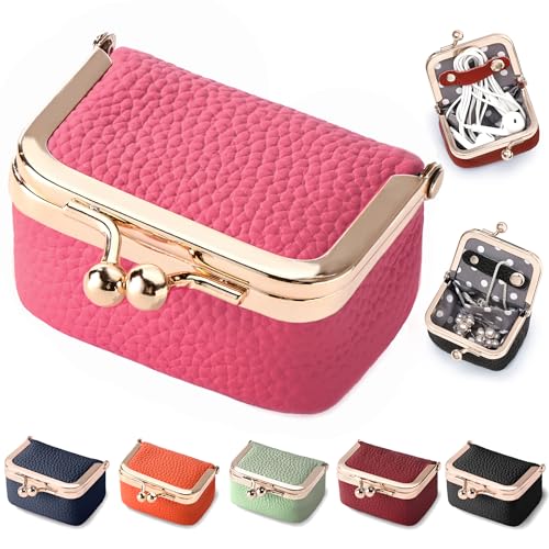 Zivyes Mini Jewelry Box Travel Small Coin Purse Organizer Case Genuine Leather Tiny Size (Hot Pink) - color: Hot Pink-Tiny