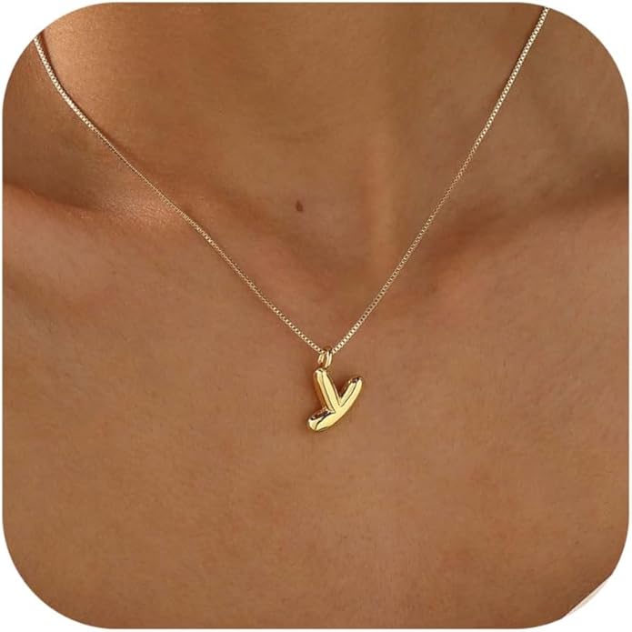 Bubble Gold Silver Letter Necklace Initial Necklaces for Women Trendy 14K Dainty Charm Pendant Name Necklace Personalized Jewelry Gift for Women Teen