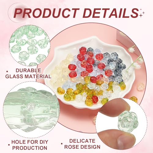 uxcell 50 Pcs Rose Beads, 0.55" Glass Flower Rose Charm Carved Loose Spacer Crystal Craft Beads for DIY Jewelry Making Bracelet Beading Projects Supplies, Green - color: Green
