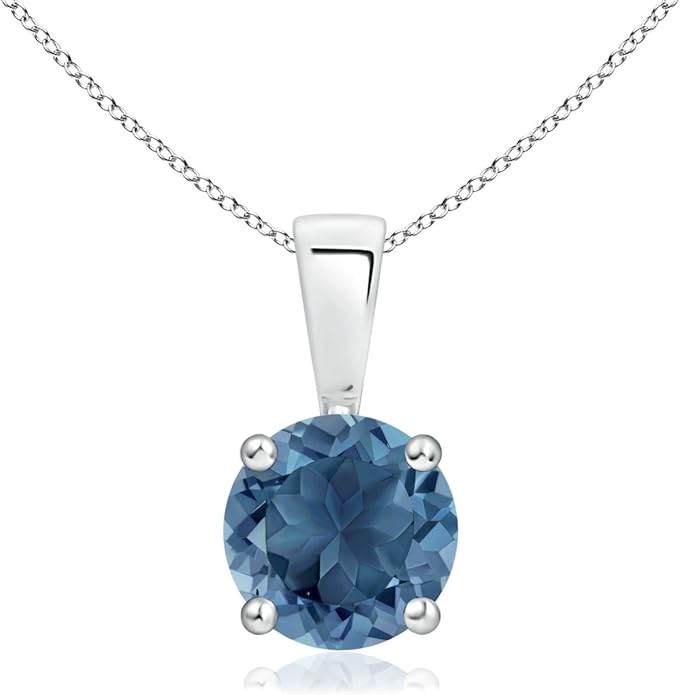 Angara Natural Blue Topaz Solitaire Pendant for Women | Classic Prong-Set Round Blue Topaz Pendant in 14K Solid Gold/Silver/Platinum With 18" Chain | December Birthday, Gemstone Jewelry Gift